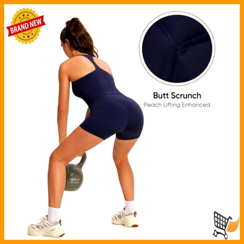 Square Neck Tank Top Booty Shorts Workout Set High Waist Yoga Outfits - Picture 3 of 7